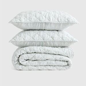 Quince - King size European Linen Stripe Quilted Blanket & Sham